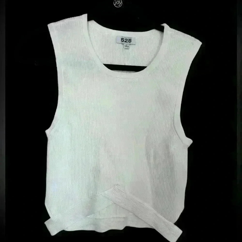 525 America Nylon White Crop Top with Crossed front and side cutouts, NWT size L
